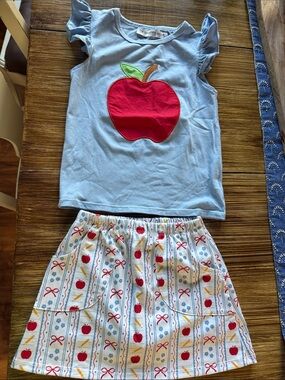 Blue Apple Applique Kids Skort Set
